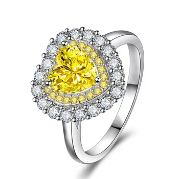 Модерен пръстен кристал сватба сребърен цвят жълт розов сърце парти пръстени бижута на едро за жени момичета подарък дропшипинг