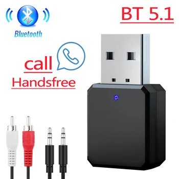 USB AUX Bluetooth 5.1 Приемник Музика Безжичен аудио адаптер Микрофон Хендсфри повикване 3.5mm AUX RCA жак за комплект за кола Усилвател на високоговорители