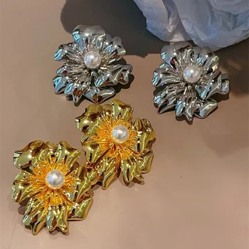 Флорална обица винтидж метален стил Френски големи обеци