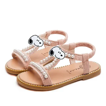 Snoopy 2022 лято ново момиче перлени сандали бебе карикатура отворени пръсти принцеса обувки