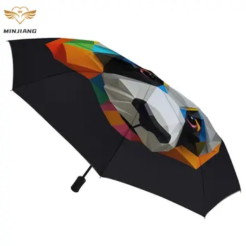 Panda 8 ребра авто чадър хартия изкуство геометрични преносими чадър вятър доказателство черно палто чадъри за мъже жени