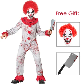 Фантазия Пурим Хелоуин костюми за деца деца момчета страшно страховито кървав убиец цирк клоун шут костюм косплей