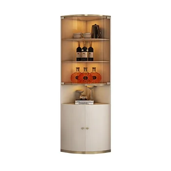 Лек луксозен италиански модерен минималистичен триъгълен шкаф за съхранение, стъклена врата от неръждаема стомана, кабина за вино с форма на вентилатор