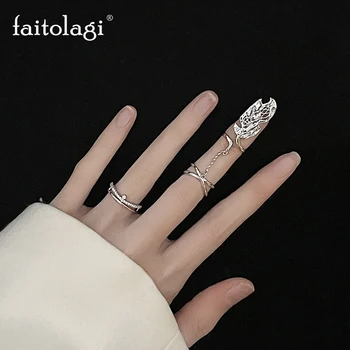 Пънк нередовни пръстени за нокти с кръстосан пръст Y2K течен пискюл пръстен естетика Kpop листа кръст отворени пръстени за жени бижута парти