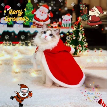 Котешки костюм Дядо Коледа Косплей Смешни Трансформирани котка / куче домашен любимец Коледа нос обличане дрехи червен шал наметало подпори декор