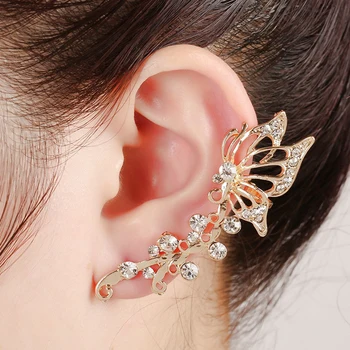 Нова мода пеперуда ухото клип обеци за жени пенливи кристал ухото маншет обица сватбени бижута 1E001