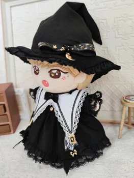 НОВ Ръчно изработени 3бр / комплект 15 см кукла дрехи черна магия шапка окото яка рокля костюм плюшени кукли облекло облекло кукла обличане