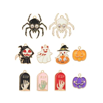 10pcs/Lot Halloween Ghost Spider Pumpkin Rip Oil Enamel DIY Charms for Bag Earring Necklace Jewelry Making Handmade Pendant