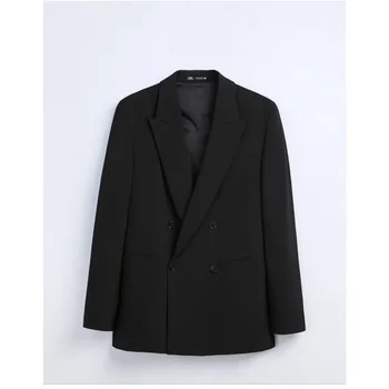 Мода Черно двуреден костюм Homme мъже костюми тънък годни 2 бр Terno абитуриентски смокинги сватба младоженец абитуриентски блейзър (яке + панталони)