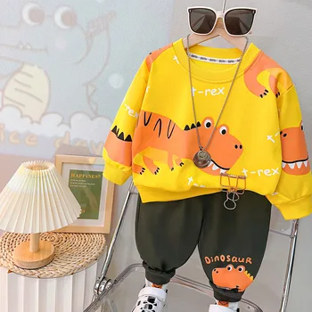 2024 Пролет малко дете момче дрехи динозавър дълъг ръкав тениска върховете Sweatsuit панталони комплекти бебе момче дрехи 2бр
