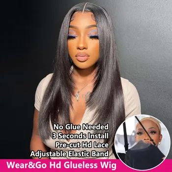 Glueless Preplucked Human Wigs Ready To Go Straight Lace Front Wigs Human Hair Pre Cut 4x4 HD Lace Closure Wig Brazilian