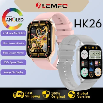 LEMFO HK26 смарт часовник 2.04 инчов AMOLED мъже жени Bluetooth повикване спортен смарт часовник 2023 здравен монитор IP67 водоустойчив PK Ultra 8