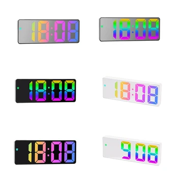 Огледален цифров будилник Гласов контрол Шрифт Нощен режим Настолен часовник Snooze 12/24H Електронни LED часовници