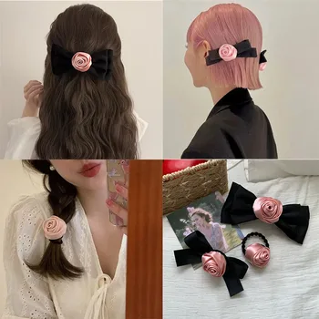 Корейска мода стилен реколта роза щипка за коса френска прическа черно и розово коса аксесоари за момичета и жени Hairties
