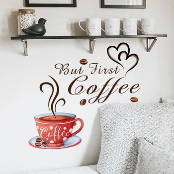 Кухненски стикер за стена с чаши за чай за кафе Стикери за стена Сменяеми DIY винил знак арт декор Декорация на дома за кухненски бар