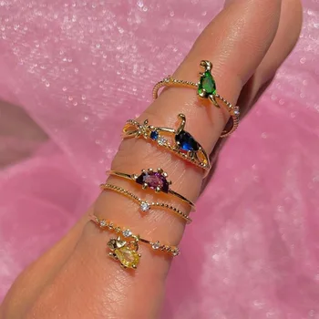 Нов INS 18K златен циркон динозавър пръстени за жени момичета мода колоритен кристал сладък животински пръст Fings бижута подаръци на едро