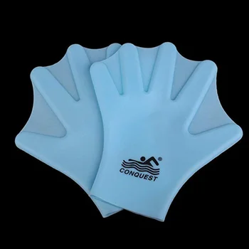 1 чифт силиконови ръкавици за плуване Ципести водни прилепнали ръкавици гребло гмуркане ръкавици ръка Web (възрастен, небесно синьо)