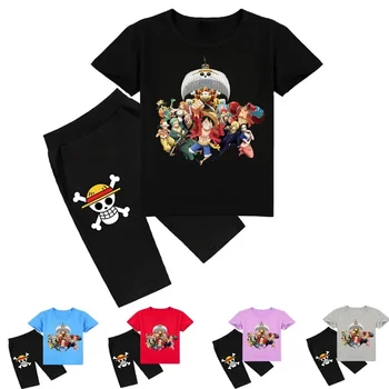 One Piece Голяма детска тениска Дрехи Момичета Момчета Летни дрехи Лятна памучна тениска Къси панталони с къс ръкав Детски костюм
