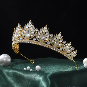 Луксозна сватба булка аксесоари за коса лъскав бял кубичен цирконий голям кръг тиара кралица корона бижута шапки