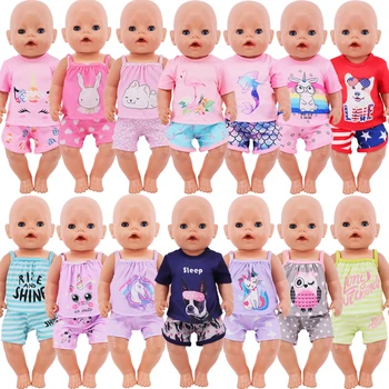 Тениска+ Къси панталони за 43 см Родени Бебе Преродени Кукла Аксесоари 18 Inch Американски Кукла Момичета Играчки Нашето поколение Nenuco