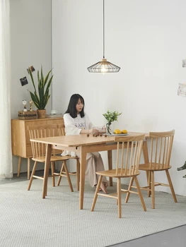 Масивна дървена маса за хранене прибиращ се дъбов стол правоъгълен модерен прост малък апартамент сгъваема домашна маса за хранене комбинация