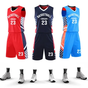 Евтини баскетбол Джърси потребителски мъже баскетбол униформа комплекти професионални дрехи за връщане дишаща баскетболни ризи R1221