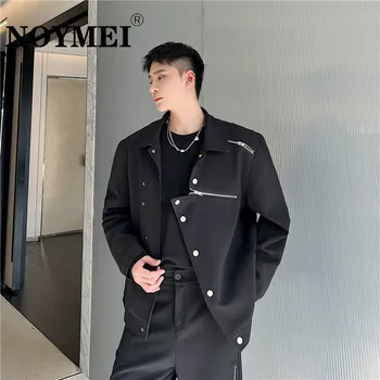 NOYMEI Асиметричен дизайн Ниша Модно мъжко палто Черно Корейски стил Ревера Модерен Есен 2024 Ново мъжко яке Chic WA2910