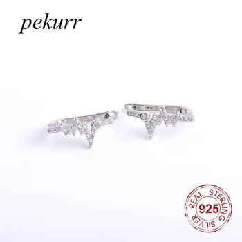 Pekurr 925 стерлинги сребро циркон сърцебиене дълъг обръч обеци за жени реколта модерен обица мода бижута подарък