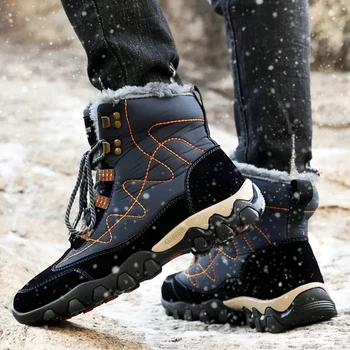 Водоустойчиви ботуши за лов против хлъзгане глезена ботуши топло плюшени големи размери мъже сняг ботуши открит работа лов сняг зимни обувки