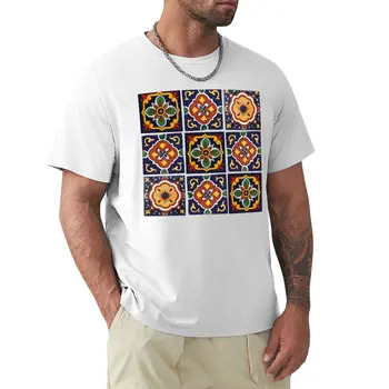 Мексикански Талавера плочки тъмносин комплект тениска графика тениска тениска мъж корейска мода мъжки тениски големи и високи
