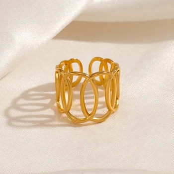 Трансграничен популярен геометричен елипса кръстосан пръстен персонализиран преувеличен етнически стил галваничен пръстен от неръждаема стомана