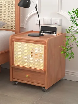 кабинет ратан нощни шкафчета за съхранение на легла от масивно дърво странично нощно шкафче луксозно с чекмеджета Мобилни мебели за маса за спалня