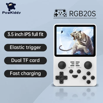 POWKIDDY RGB20S Ръчна игрова конзола Нови ретро играчи на игри Система с отворен код 3.5-инчов 4: 3 IPS екран Подаръци за детски играчки