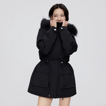 BOSIDENG зимно пухено яке дамско палто истинска кожена яка сгъстява топло яке тънка висока талия B20145506TX