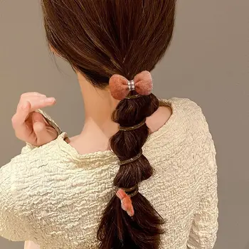 корейски прав Bowknot телефонна линия коса въже цвете лък ластици еластични гумени ленти за коса пластмасови конска опашка притежателя
