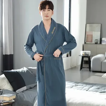Размер Мъже Памук Начало Зимен ръкав за корейски Loose Plus Homewear 2023 Халати Дрехи Дълъг мъжки халат Есенно спално облекло