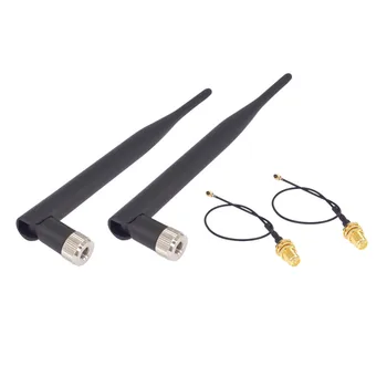 4 парче / партида 5dBi 2.4GHz RP-SMA мъжки Wifi антена + 2 броя IPX към RP-SMA жак мъжки щифт разширение кабел пигтейл кабел 17 см