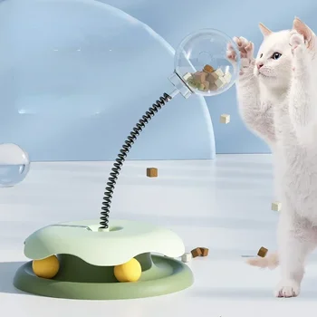 Интерактивни играчки за грамофони за котки Пропусклива храна Устройство за хранене на домашни любимци Дозатор топка с пролет Кити котка упражнения обучение продукти