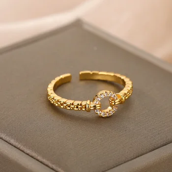 циркон кръгли пръстени за жени пънк рок верига кръгла отворена коригирана неръждаема стомана пръстен 2023 аксесоари бижута подарък Bijoux Femme