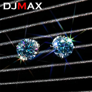 DJMAX Original 925 Sterling Silver Lady's Diamond Earring Rare Sapphire Color 1ct Moissanite Stud обеци за жени Нови 2023
