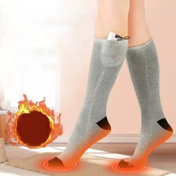 Отопляем чорап с регулируема температура Зимни термични жени колоездене отопление крак топло електрически отопляеми ски чорапи