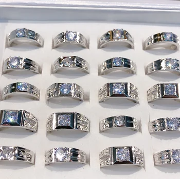 търговия на едро 20pcs/lot Мъжки луксозен циркон сватбен пръстен мода класически регулируем годежен пръстен годишнина бижута подарък