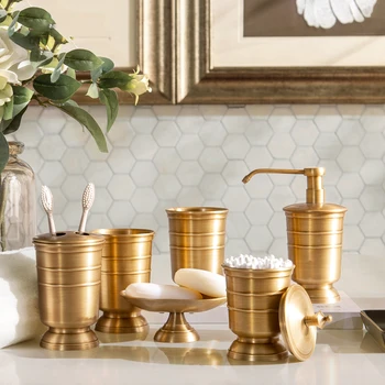Златен ретро меден комплект за баня американски стил четка месинг четка за зъби комплект баня