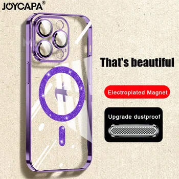 Slim луксозно покритие Glitte Bling за магнитен калъф за безжично зареждане Magsafe за iPhone 14 Plus 13 12 Pro Max стъклен капак на обектива