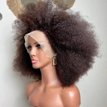 300% плътност Персонализирана афро перука Къса афро извратена къдрава къса човешка коса дантела предна перука13x4 Фронтална перука девствена реми човешка коса