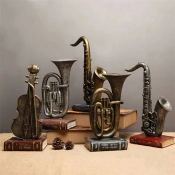 Creative Home Decor Обзавеждане Модерна цигулка Модел Ретро музикален инструмент Орнаменти Смола занаяти саксофон фигурка подарък