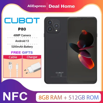 Cubot P80 глобална версия смартфон 8GB RAM 256GB ROM NFC 6.583 инчов FHD + екран 48MP+24MP Android 13 5200mAh преносим мобилен телефон