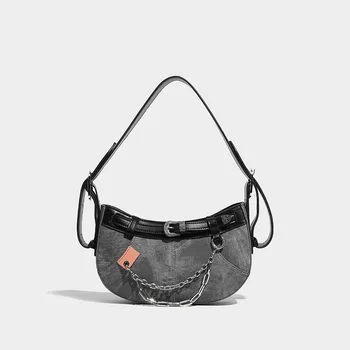 KUROYABU Прост отдих жени леки чанти за подмишници голям капацитет изящни чанти за рамо реколта класически деним чанта