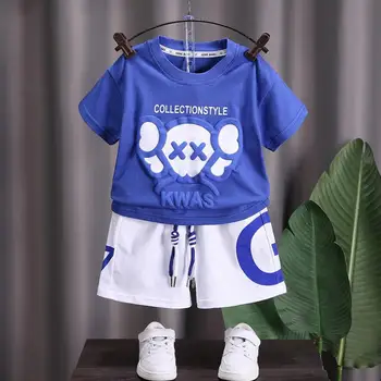 Комплект дрехи за момчета Летни корейски стил детски слон печатни ризи и шорти с къс ръкав 2бр бебешки тоалети Детски анцузи