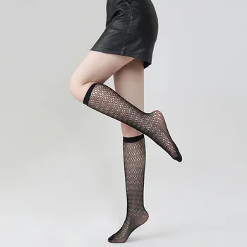 Дамски черни чорапи дантела кухи мрежести чорапи жени s чорапи дебели вълнени чорапи